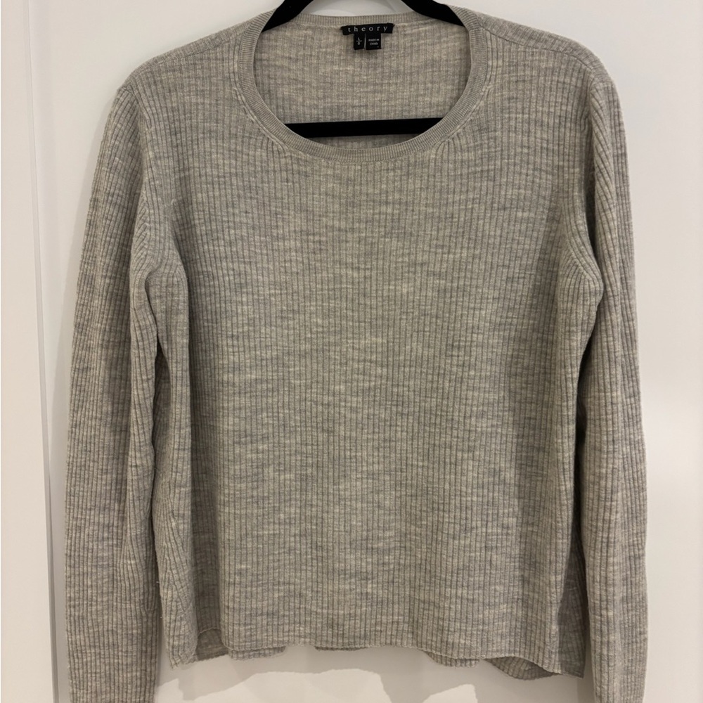 Theory Light Gray Ribbed Knit Top